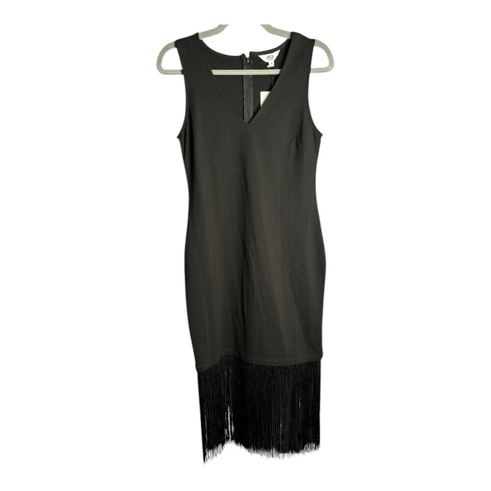 Jack by BB Dakota Black Sleeveless Midi Dress Black Fringe Bottom Medium